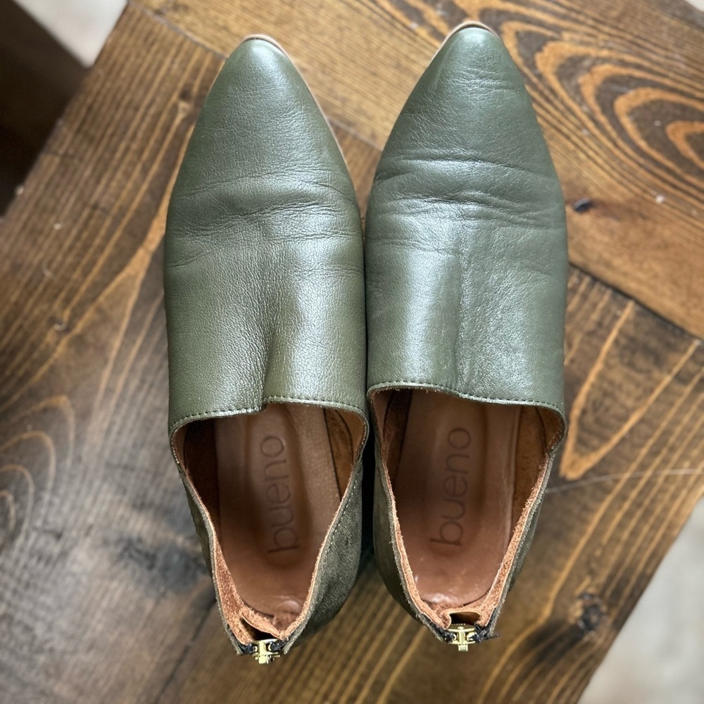 Bueno Olive Green Leather Slip-On Loafer Shoes - Picture 5 of 6